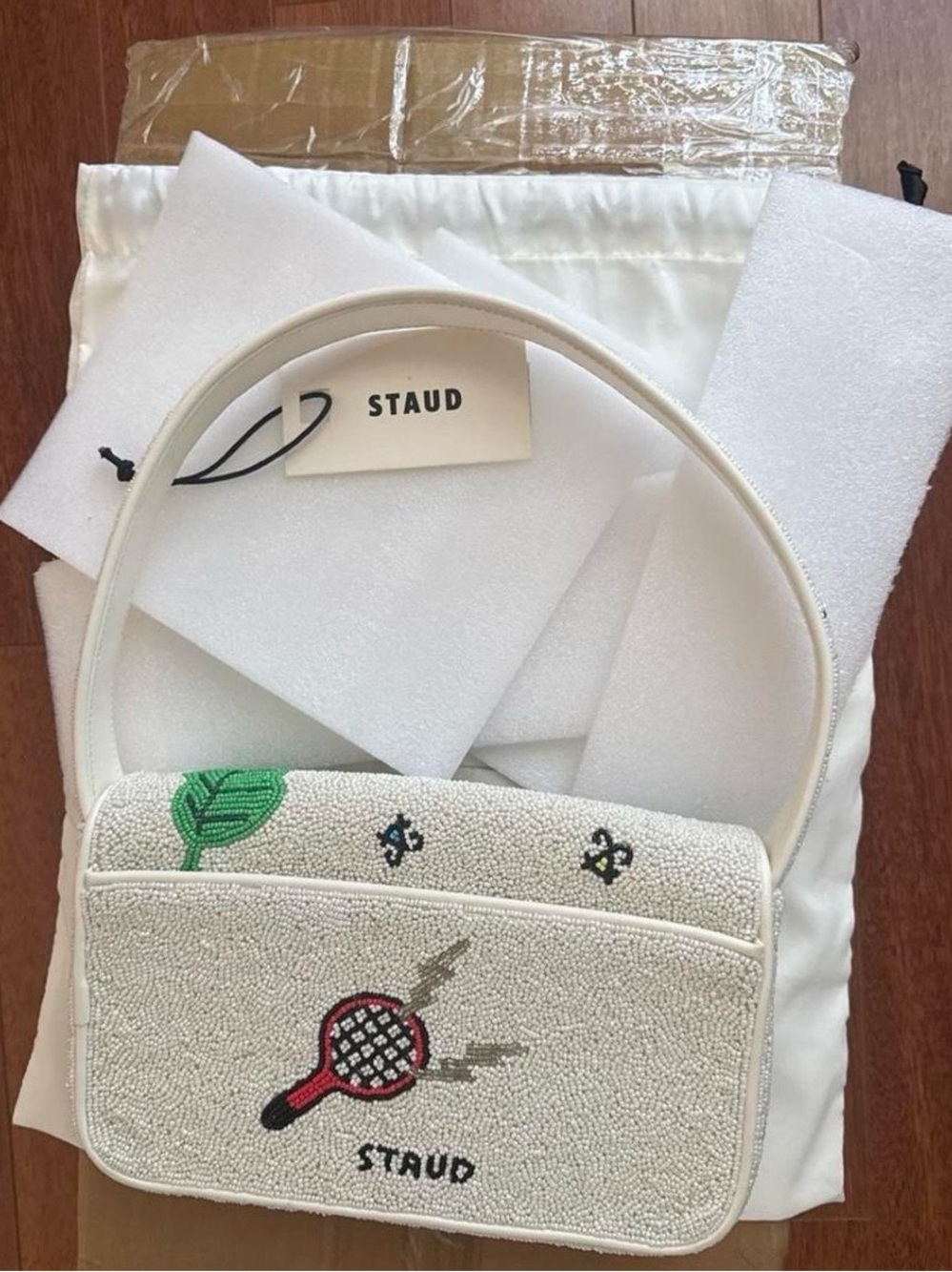 STAUD Tommy Bug Out Glass Beaded Shoulder Bag Purse - Picture 4 of 12